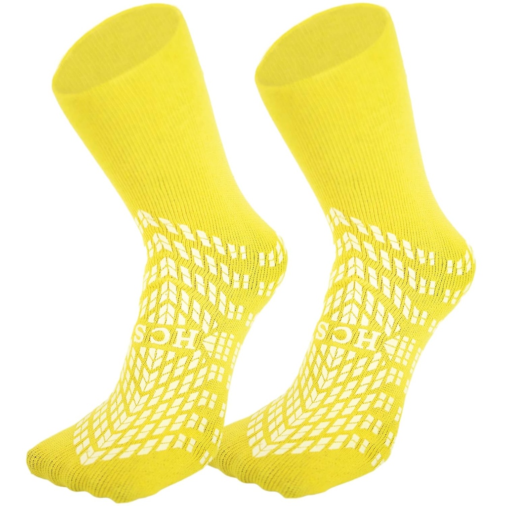 HCS Mitte-libisevad haigla sokid koos Grips naistele ja meestele (6 paari) - 360 Kõik-ümber keevitatud mitte-libisev sokk, eakad / vanemad - haigla Grip Socks, naised, mehed - langemisriskiga patsiendi libestid (kollane, regulaarne)