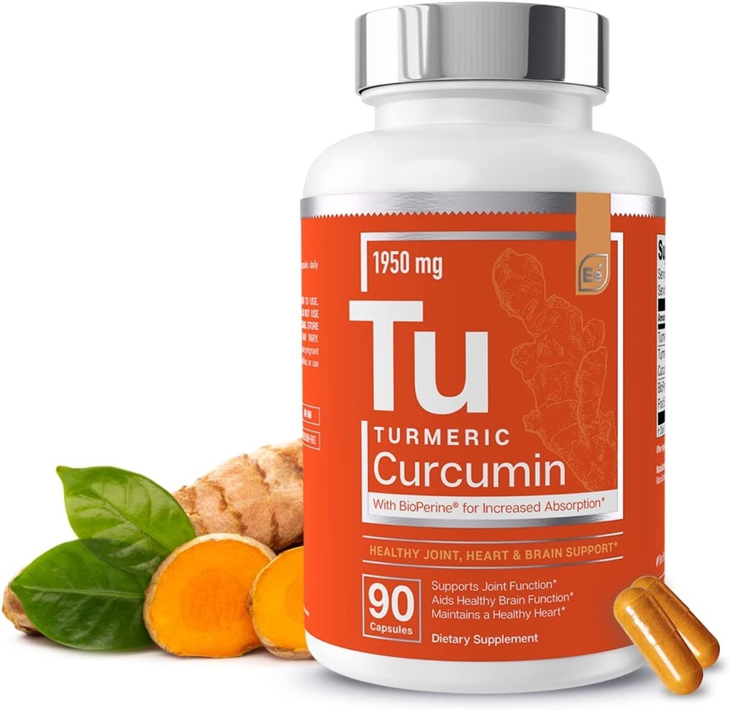 Olulised elemendid Turmeric Curcumin - Joint, Heart & Brain Support - koos bioperine suurenenud imendumist 1950 mg - 90 kapslit