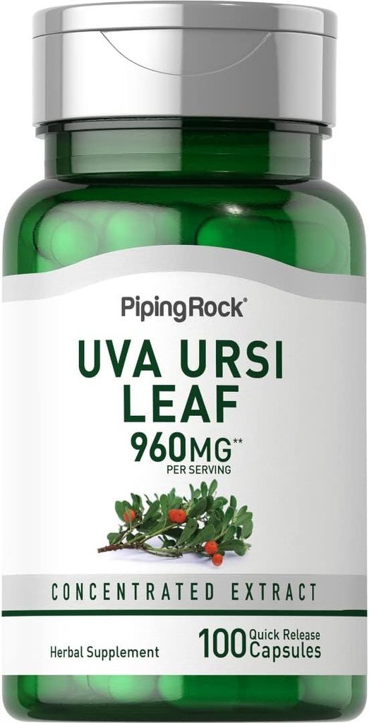 Piping Rock Uva Ursi kapslid | 960mg | 100 pillid | Herb Leaf Extract Supplement | Non-GMO, Gluteenivaba