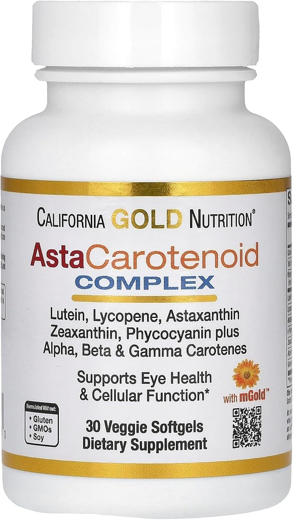 California Gold Nutrition Astaksanthin Carotenoid Complex, Lutein, Lükopeen, Astaksanthin, 30 Veggie Softgels
