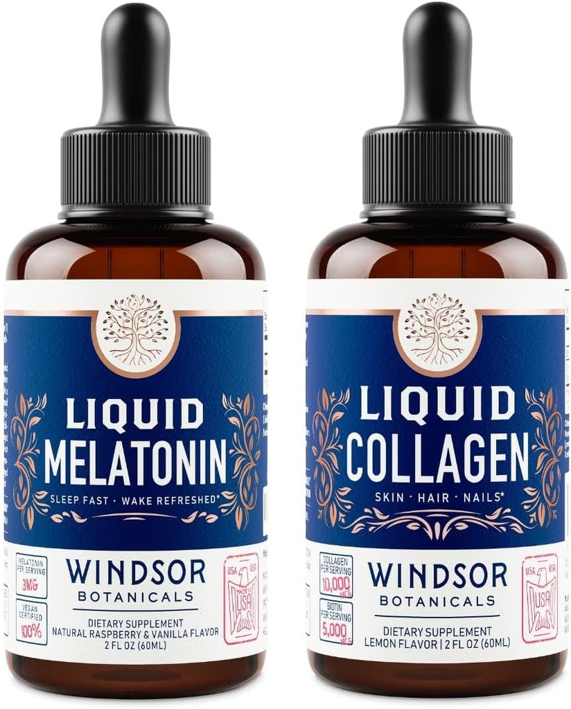WINDSOR BOTANICALS Melatoniin ja kollageen Vedel Puhkus ja taastumine Naha komplekt