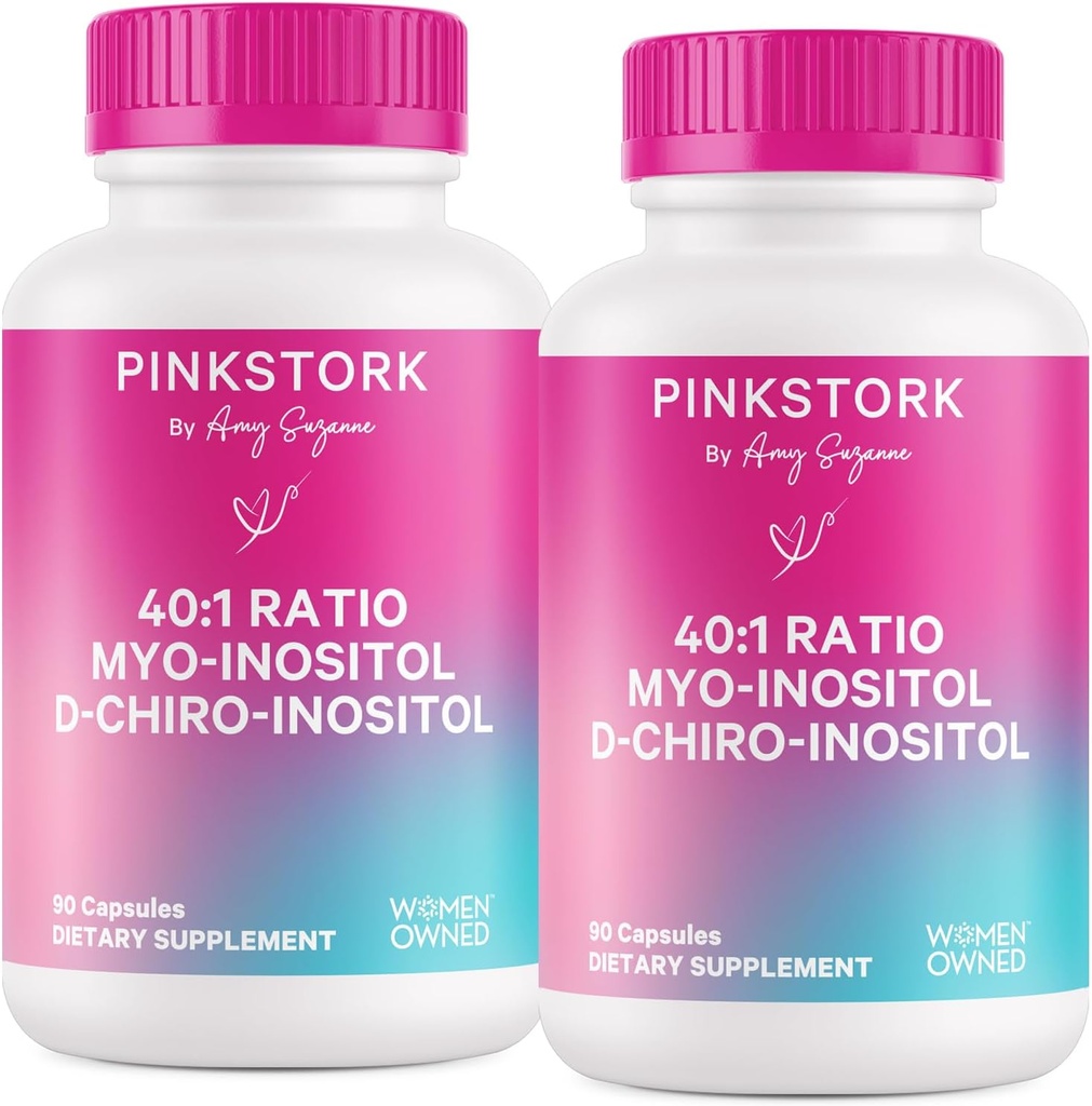 Roosa Stork Myo-Inositool & D-Chiro Inositool Supplement - Hormonaalne tasakaal naistele - Munasarjade toetamine - 40: 1 suhe - Naiste viljakuse täiendused - 180 kapslit, 2 kuu pakkumine