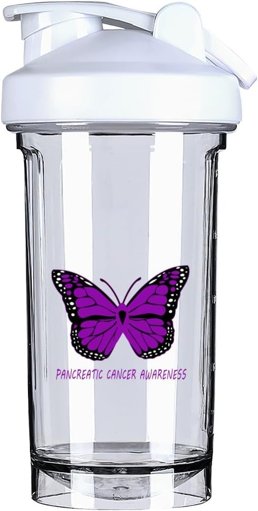 Pankreasevähi teadlikkus 18 Ounce Shaker pudelijoogi mikser Lekkimiskindel Pre Workout Protein raputab toidu asendamine raputab pudeleid 500ML/18 Oz Valge &-1&-1
