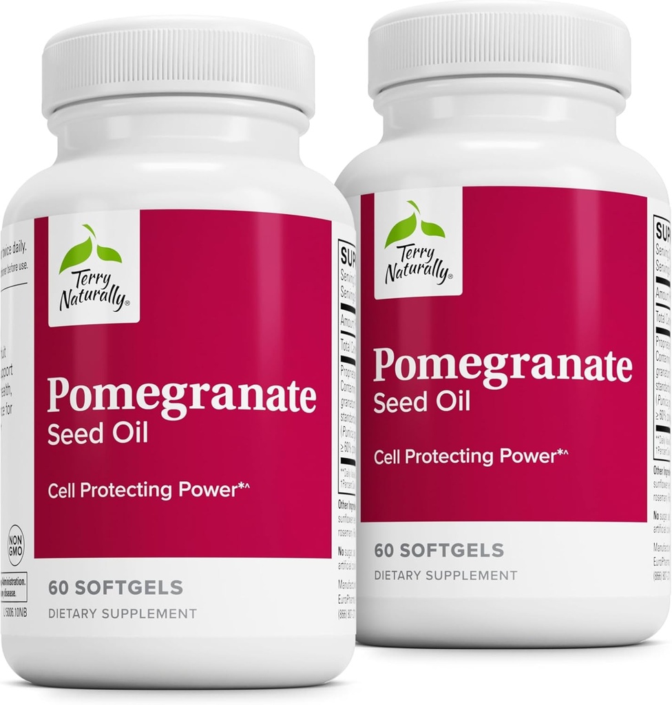 Terry looduslikult granaatõuna seemneõli - toidulisand südame-veresoonkonna tervise toetamiseks - taimsed mitte-GMO-lisandid oomega-5 ja granaatõuna ekstraktiga - 60 Softgels, 2 Pack
