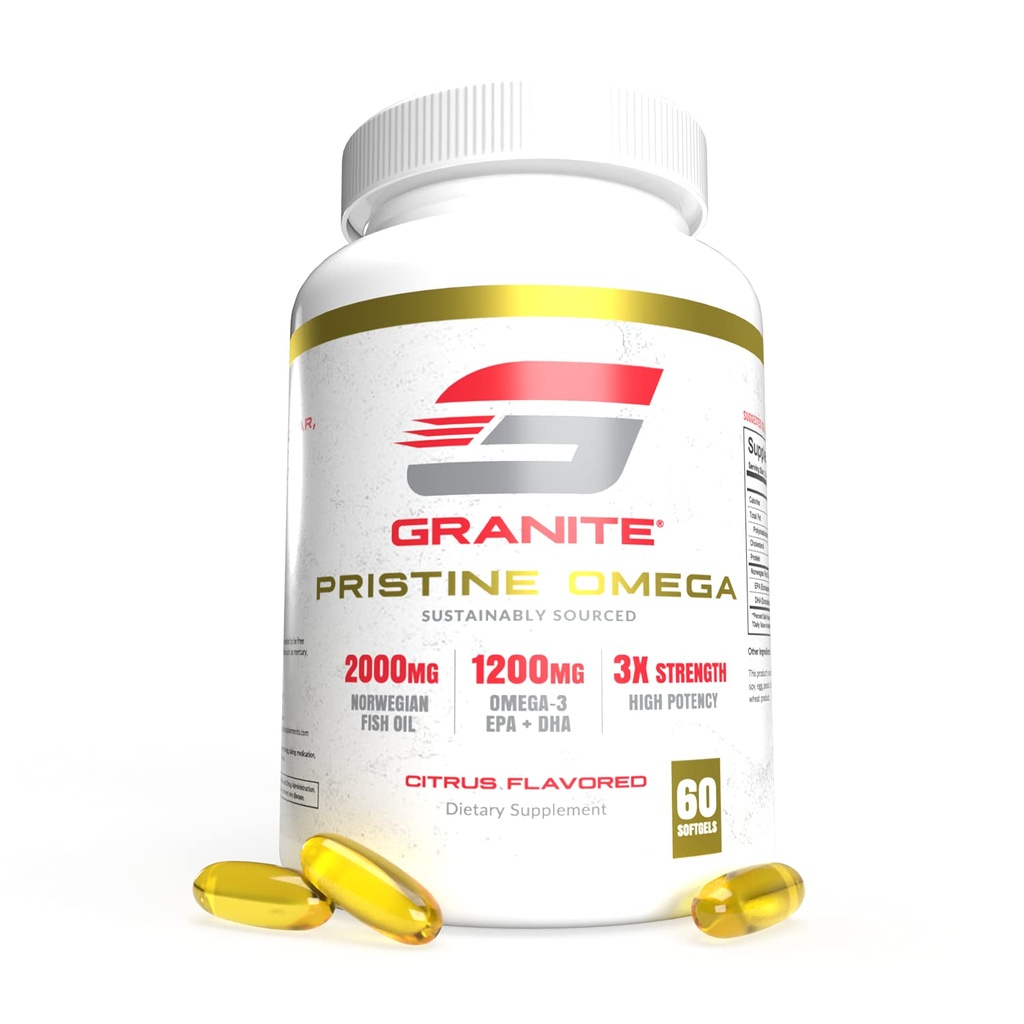 Graniit Pristine Omega-3 täiendus, 2000mg Norra kalaõli toidulisandid EPA & DHA-ga, toetab liigest, südant, aju ja meeleolu, jätkusuutlikult hangitud, puhtust testitud (60 Softgels)