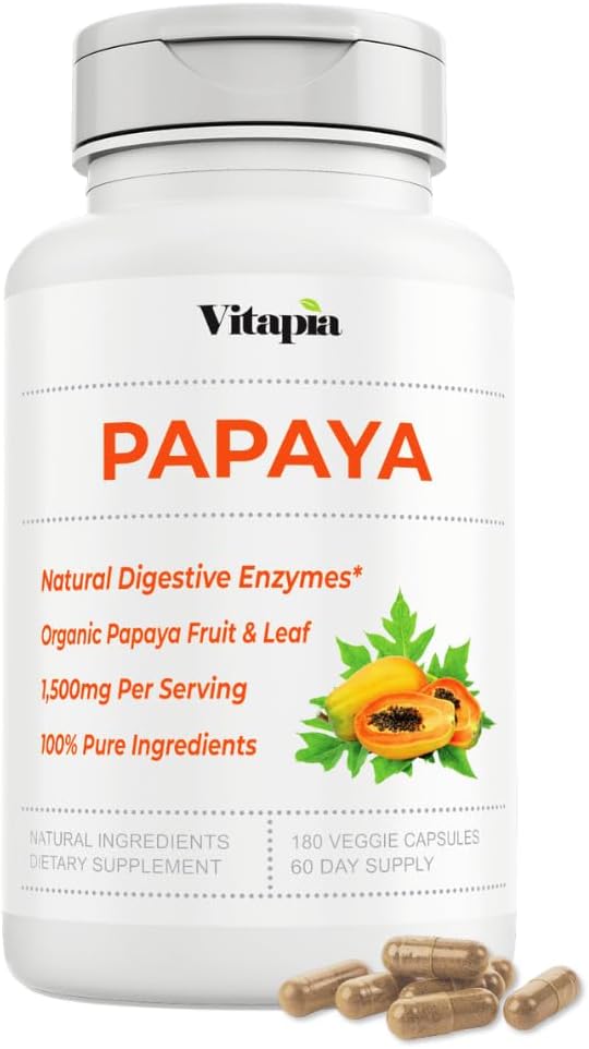 Papaya Fruit Enzyme Kapslid seedimiseks, Bloating Relief, Immune Support meestele ja naistele - 1500mg Orgaaniline Papaya Pulber Serving - 180 Veggie Kapslid - Mitte-GMO, Gluteenivaba, Vegan-sõbralik