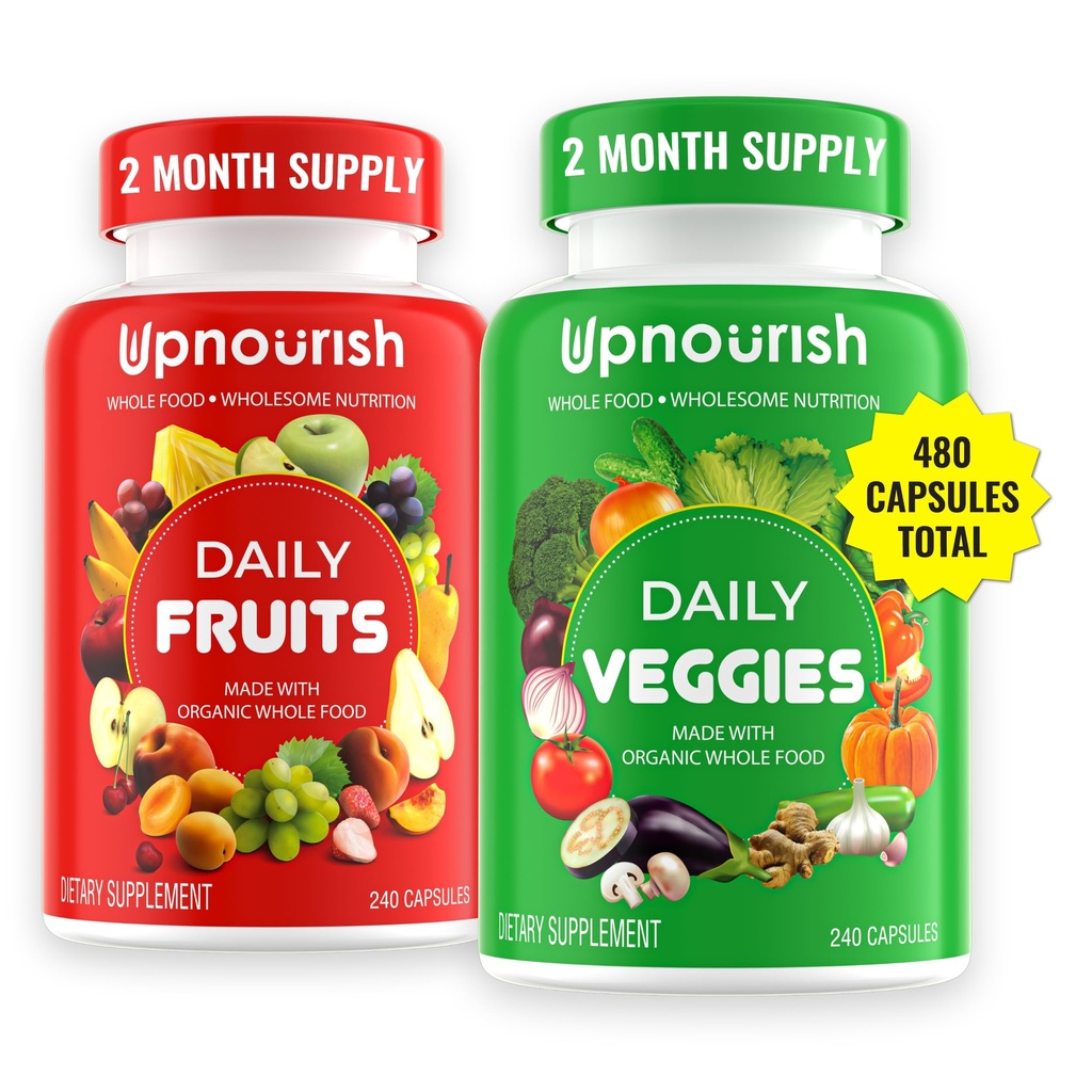 UpNourish orgaanilised puuviljad ja köögiviljad täiendada - toetada dieeti tasakaalu, keha puhastamine ja energia - 480 puu-ja super rohelised kapslid loodusest - puu- ja köögiviljade toidulisandid täiskasvanutele ja lastele
