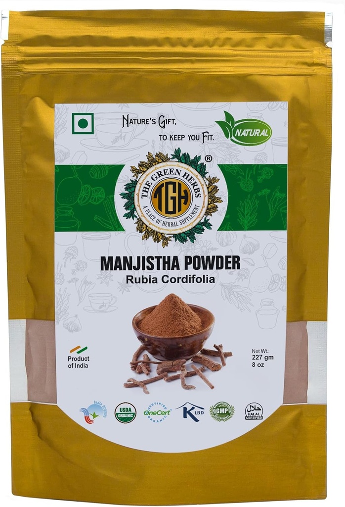 Rohelised maitsetaimed Manjistha juurepulber, 227 g peeneks jahvatatud, looduslik ja keemiliselt vaba, taimepulber, Rubia Cordifolia