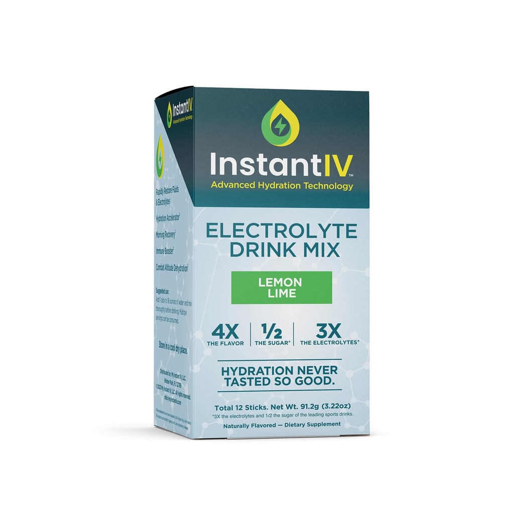 Elektrolüüdid Pulber - 3X elektrolüüdid,1/2 suhkur C-vitamiiniga, B3, B6, elektrolüütide pulbripaketid hüdraadimiseks, taastamiseks ja immuunsuseks, Vegan & Gluteenivaba | Sidrunlubi - 12 paketti