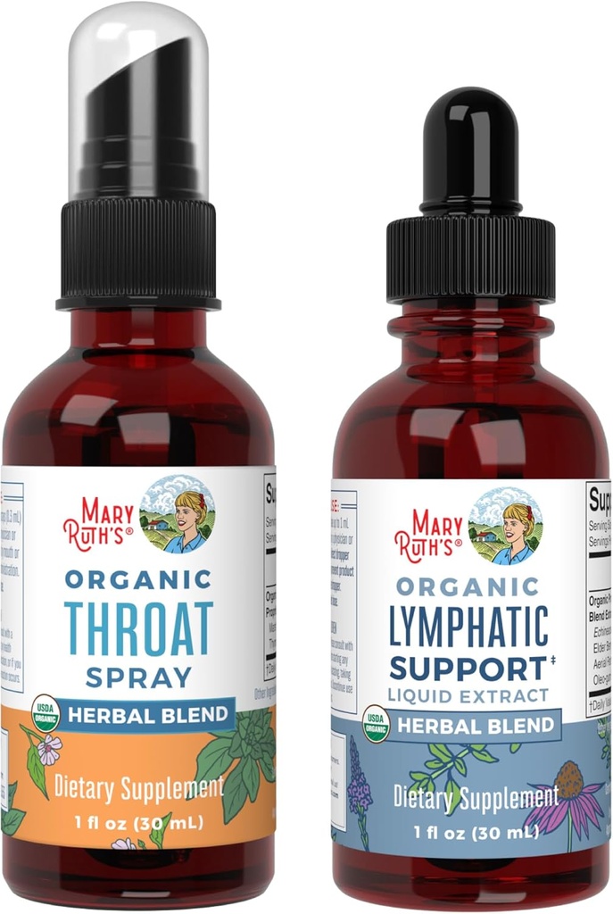 MaryRuth Organics Throat Spray (maitsestamata) & Lymphatic Cleanse Drops | USDA Organic, Clean Label Project Verified® | Vitamiinid kurgu leevendamiseks, immuunsus ja üldine tervis | Vegan, Gluteenivaba, Non-G