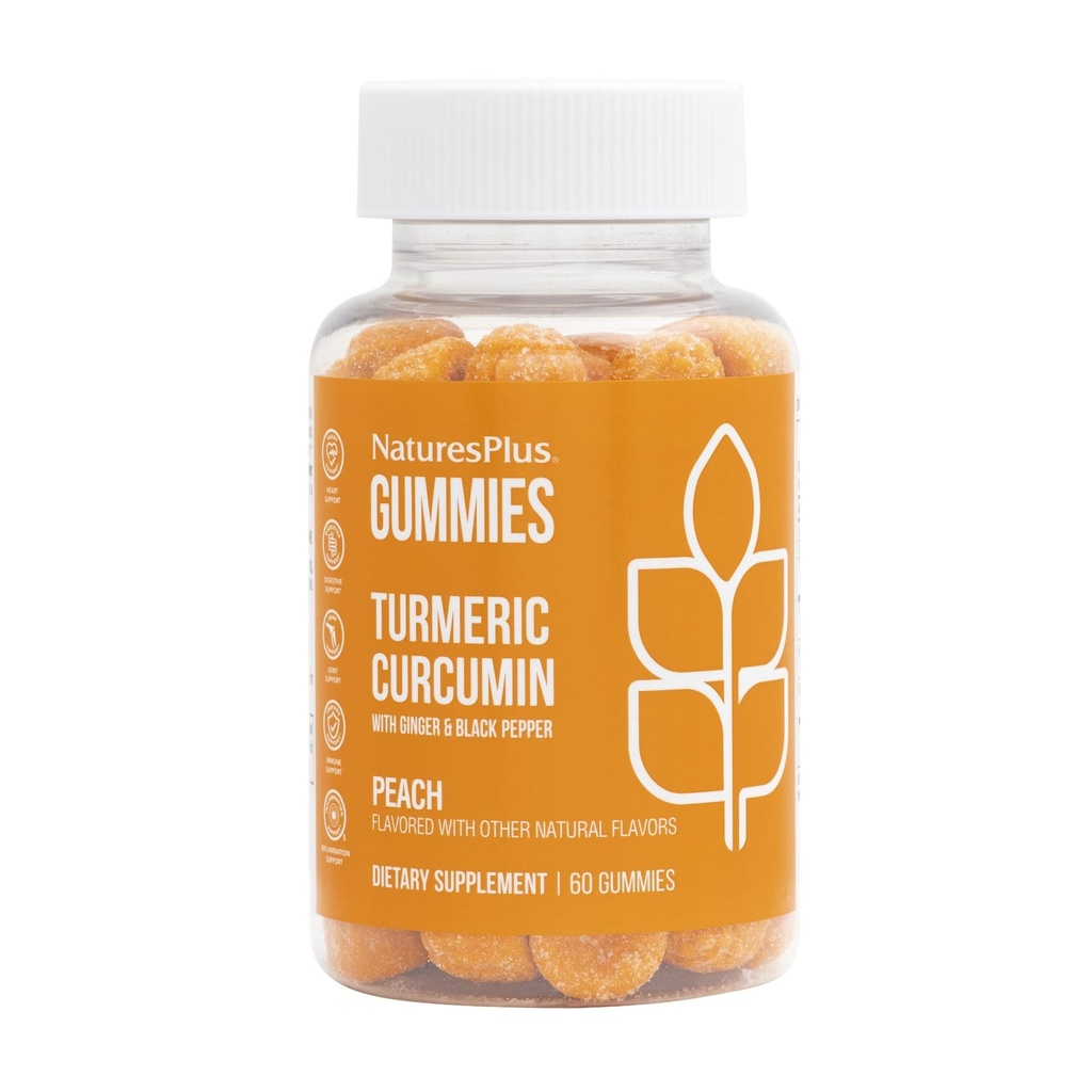 NaturesPlus Gummies Turmeric Curcumin - 60 Gummies, virsik - toetab liigese-, seede- ja südame-veresoonkonna tervist - vegan, gluteenivaba, mitte-GMO - 30 serveerimist