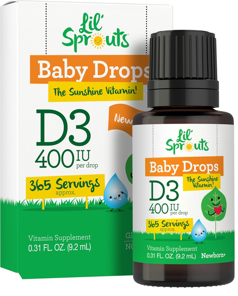 Carlyle Baby Vitamin D3 Liquid Drops | 400 IU | .31oz (9.2 mL) 1 Year Supply (365 Servings) | Vegetarian, Non-GMO, and Gluten Free By Lil' Sprouts