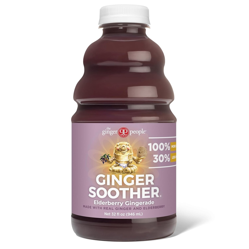 Ingveri Soother Elderberry Gingerade - Immuunsüsteemi tugi, 30% vähem magusat, rohkem ingverit, reaalseid lihtsaid koostisosi, nautige kuuma või külma - 32 Fl Oz pudelit (pakk 1)