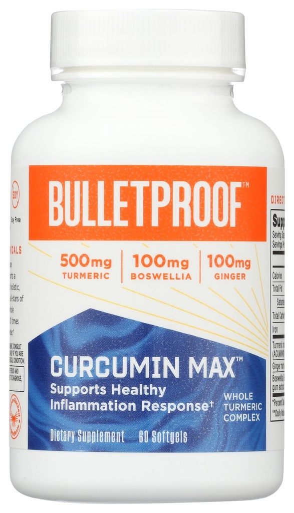 Bulletproof Turmeric Curcumin Complex Inflammation Softgels, 60 Count, Keto Supplement for Joint and Inflammation Support, Antioxidant Support, Packaging Võib erineda