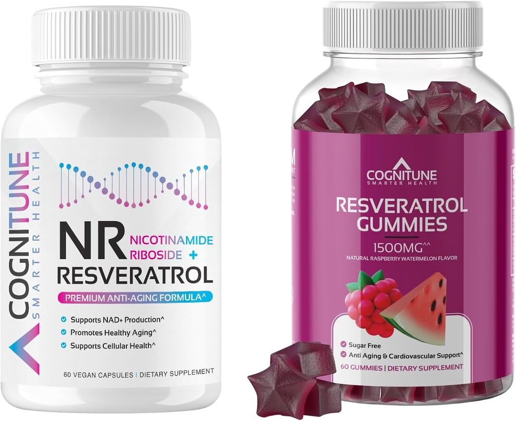 Healthy Aging Supplement Bundle - Nicotinamide Ribsoside Complex and Resveratrol Gummies - 5-in-1 Anti Aging Formula Plus Resveratrol Gummies