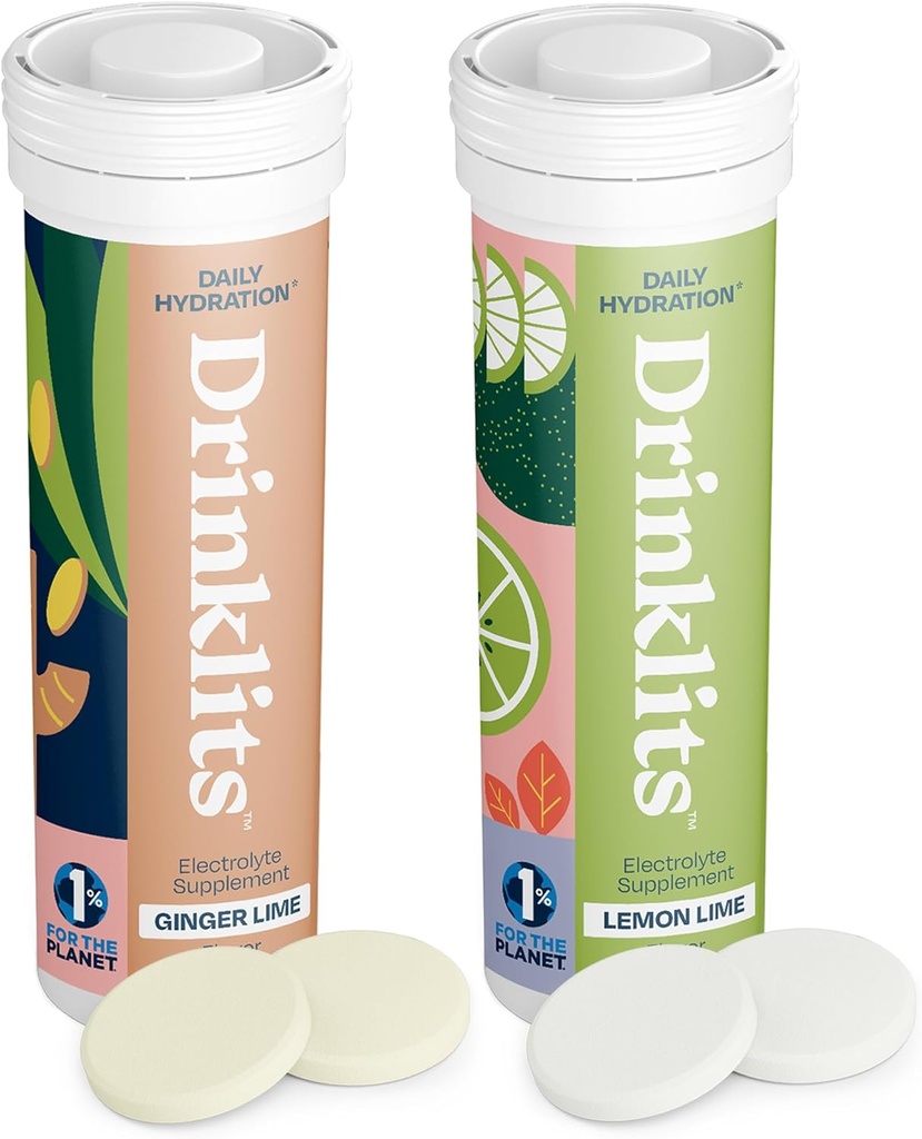 Joogiklaasid Hüdreerimise tabletid - elektrolüüdid ja vitamiinid | Ingver-Lime ja sidrun-Lime - 2 Pack (20 Servings)