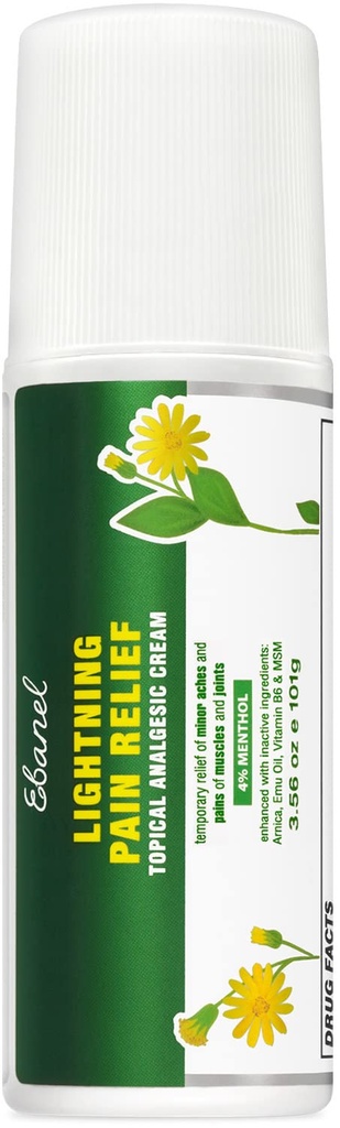 Ebanel Pain Relief Roll On Artriit, Jalg, Selg, Liige, Kael, Tüved Ja Kiheled Menthol, Camphor, Arnica, Emu Oil, MSM, Boswellia, Sihipärane Lihaste Valu Relief Roll On