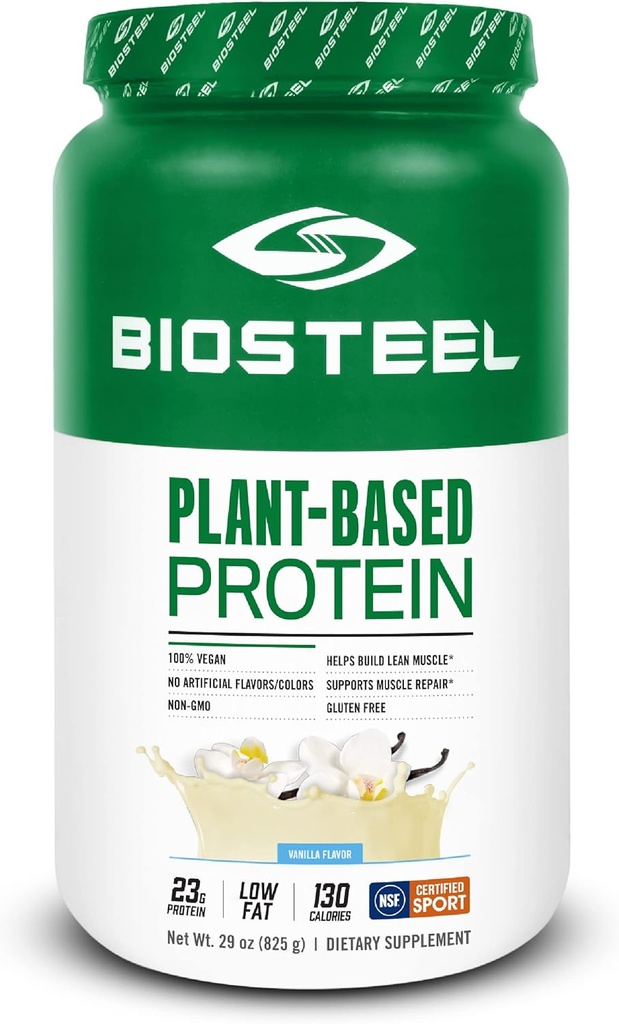 BioSteel Vegan valgu pulber - Vanilla, NSF spordi jaoks, 1,8 naela, 22 g valku, 25 serveerimist - taimse valgu pulber pruun riisi, herne ja kõrvitsaseemnega - Premium Taime valgu pulber