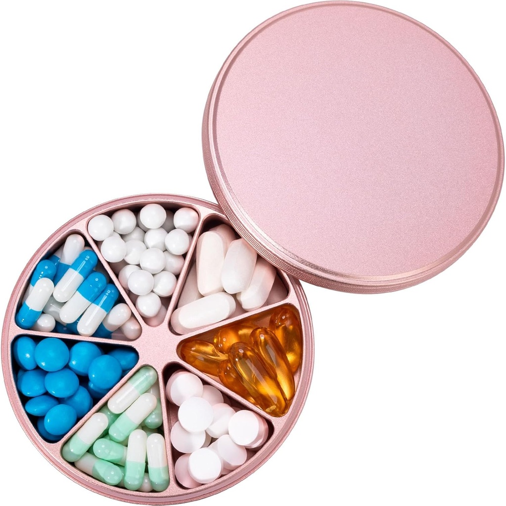 Metallpillide Organizer 7 komponenti Pill Dispenser - Rasketoimeline Pill Box Veekindel Pill Konteiner Suur Päevane Pill Juhtumimeditsiini hoidja Ravimite Vitamiinid Kalaõlid Toidulisandid, 0,39lb (Pink)