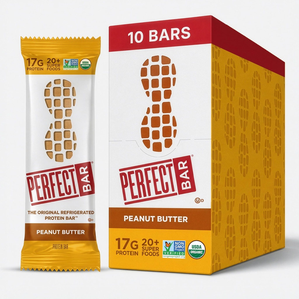 Täiuslik baar, maapähklivõivalgu baar, kõrge valk, orgaaniline, gluteenivaba, sojavaba, GMO-vaba, suhkrualkoholideta, 2,5 Ounce Bar, 10 Count