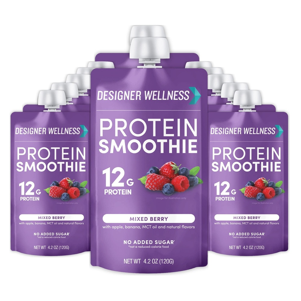 Disainer Wellness Protein Smoothie, tõeline puuvili, 12 g valku, madala süsivesikusisaldusega, nulllisatud suhkrut, gluteenivaba, mitte-GMO, kunstlikke värve või maitseid ei ole, segatud marja, 12 krahv