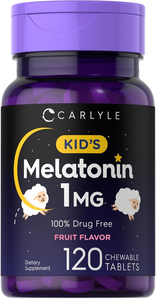 Carlyle Kids Melatonin 1mg | 120 Chewable Tablets | Fruit Flavor | Vegetarian Supplement | Non-GMO, Gluten Free Formula