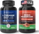 Reishi Mushroom Supplement with Cordyceps + L Theanine 200mg, Magnesium, 5-HTP & Melatonin for Sleep, Focus & Mood Support