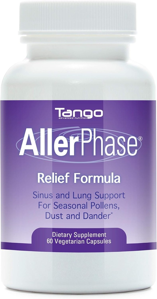 AllerPhase Natural Herbal Sinus and Lung Relief Supplement for Seasonal Respiratory Discomfort Caused by Pollens, Dust, and Dander (60 Vegetarian Capsules)