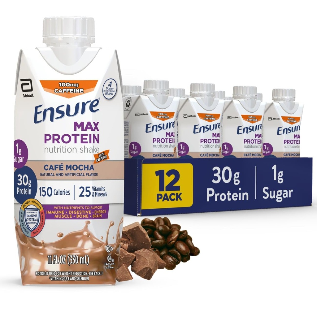 Max Protein Cafe Mocha Nutrition Shake | 30 g valku, 1 g suhkrut, 4 g kiudainesegu | 12 pakendit
