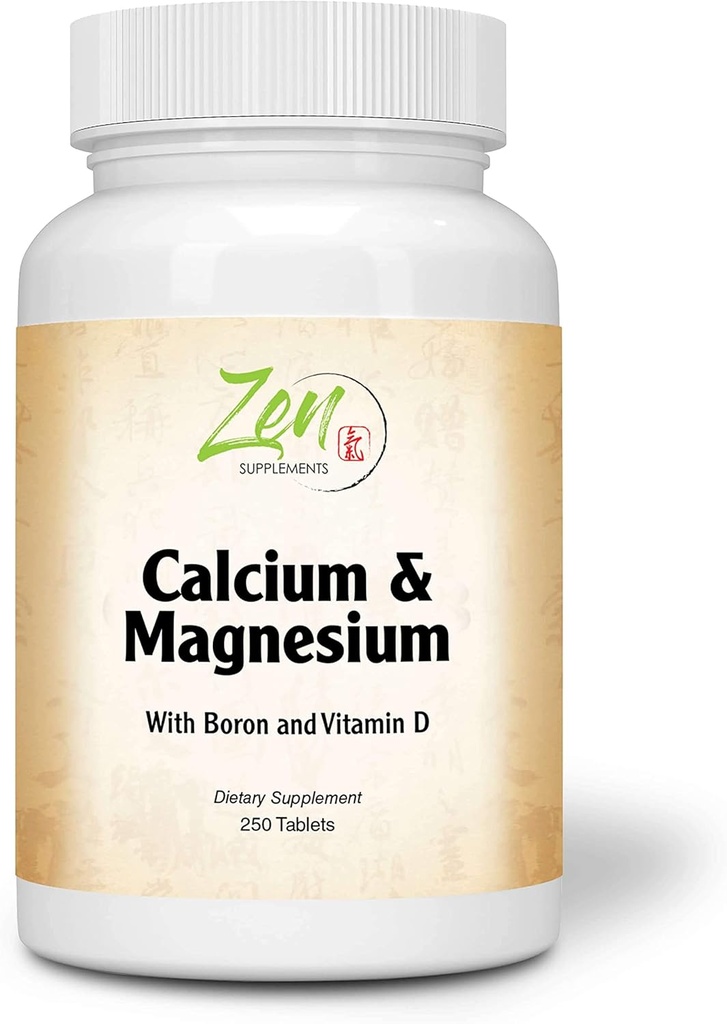 Zen Supplements - Hi Potency Calcium & Magneesium koos D3 & Booriga täiustatud imendumiseks, toetab luu tervist ja luutihedust 250-Tabs
