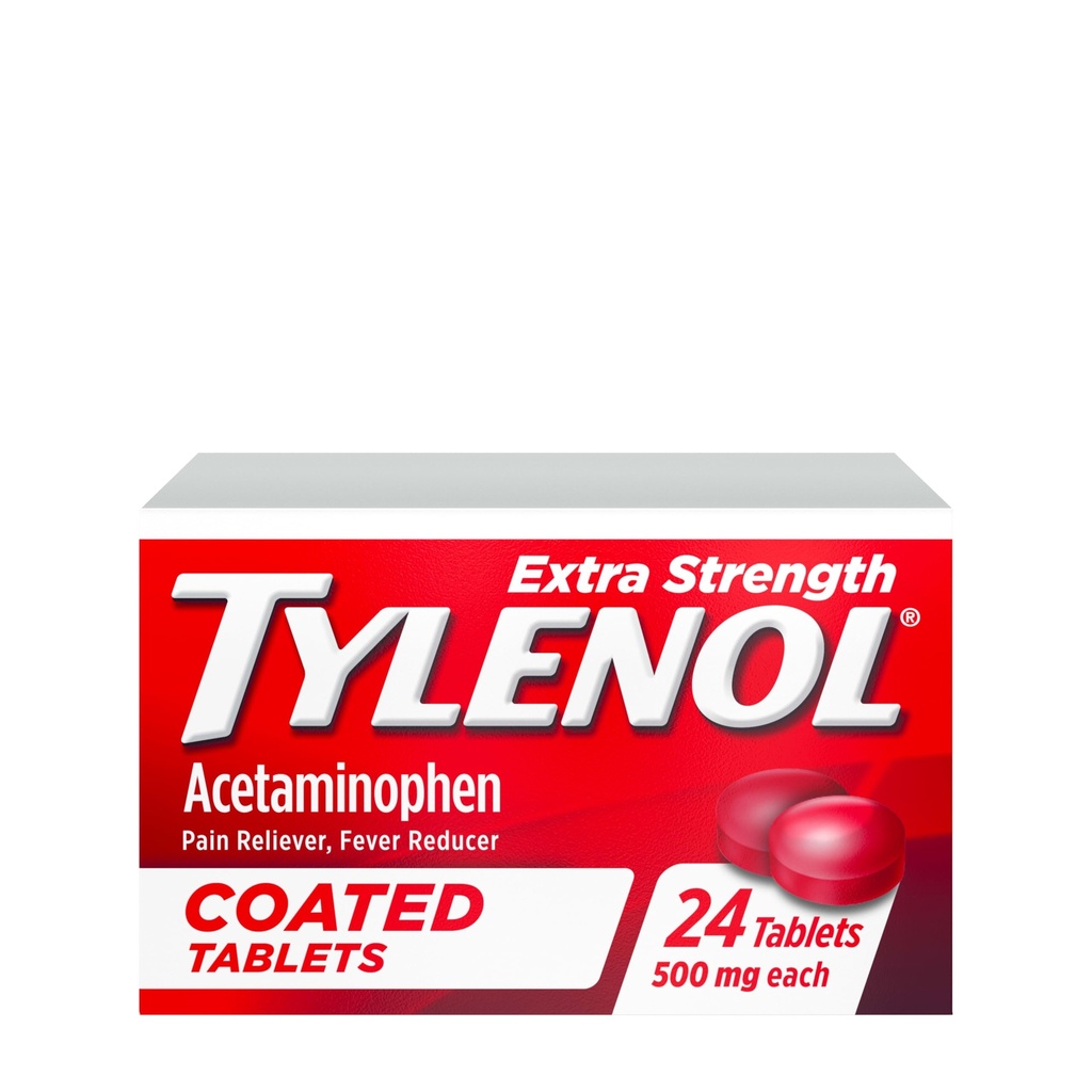 Tylenol Extra Strength Pain Reliever & Palaviku vähendaja , Ümarad kaetud tabletid , 500 mg Acetaminophen Valu leevendavad tabletid peavalu , hambavalu ja väiksema artriidi valu , 24 ct