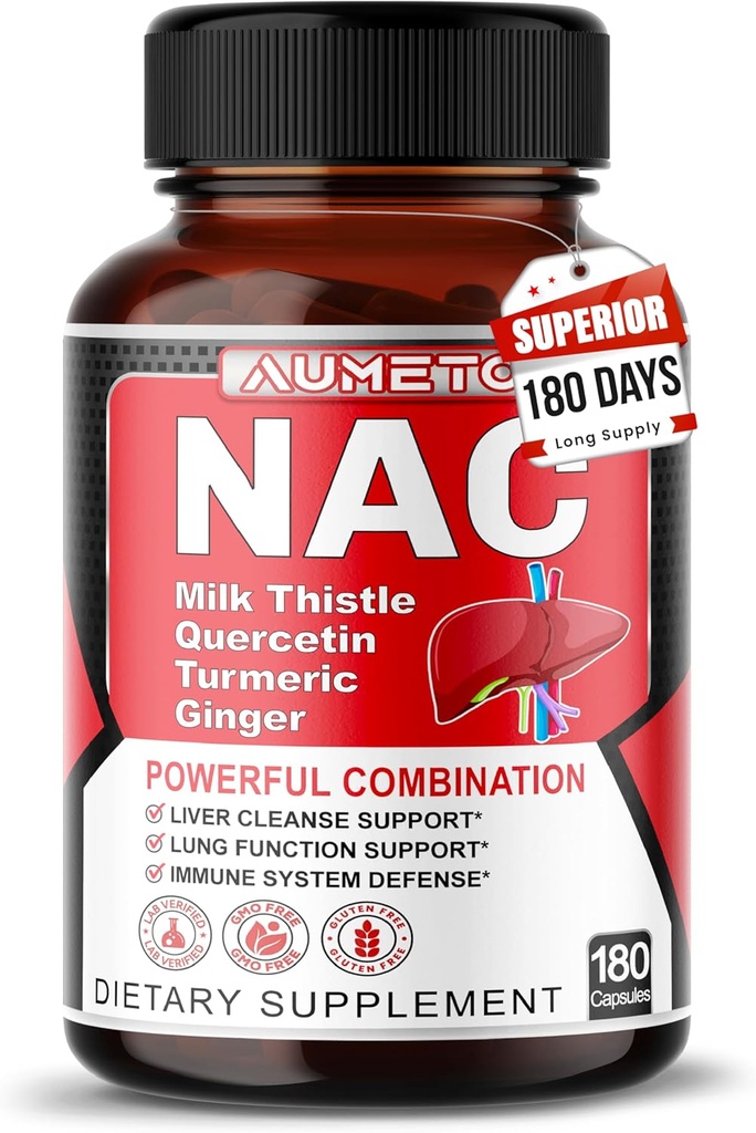 Nac Supplement N-atsetüül-L-tsüsteiin - täiustatud piimaohakas + kvertsetiin optimaalse immuunsuse, hingamise, maksa heaolu jaoks (180 loend (1. pakk))