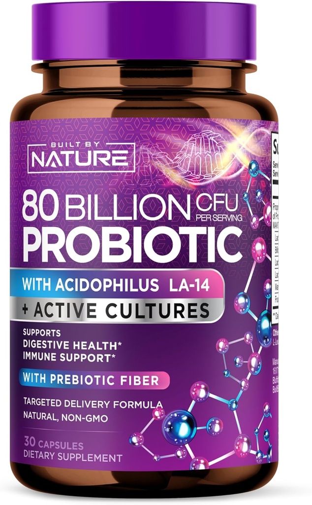 80 miljardit CFU probiootikumi - igapäevane seedekulgla tervise lisand meestele ja naistele - Lactobacillus acidophilus, Bifidobacterium ja prebiootikumid - Non-GMO, Gluten & Dairy Free, Shelf-Stable - 30 kapslit