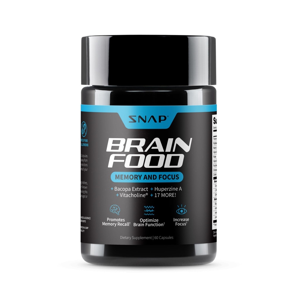 Snap Supplements Brain Booster Nootropics Täiendus mälu, fookus ja selgus, Bacopa ekstrakt, Ginkgo Biloba, 60 kapslit