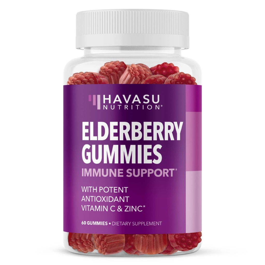 Sambucus Elderberry Gummies täiskasvanutele - Immuunsüsteemi tugilisa C-vitamiini ja tsingiga - täiustatud valem igapäevaseks kaitseks - 60 loend, 1 kuu pakkumine, Berry maitse - mugav heaolu