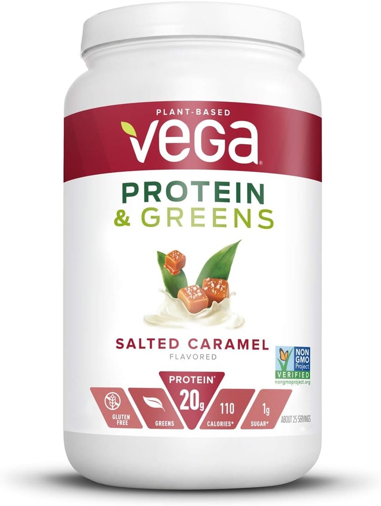 Vega valk ja rohelised, soolatud karamell, Veganvalgu pulber, 20 g taimset valku, madala süsivesikusisaldusega, keto, piimavaba, gluteenivaba, mitte-GMO, hernevalk naistele ja meestele, 1,7 naela (25 serveerimist)