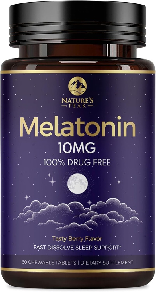 Melatoniin 10mg kiiresti lahustuvad toidulisandid, täiskasvanute unetoetuslisa - ekstra tugevus 10 mg melatoniini tablett rahutu une toetamiseks, maasikamaitse, suhkruvaba mitte-GMO - 60 päeva pakkumine