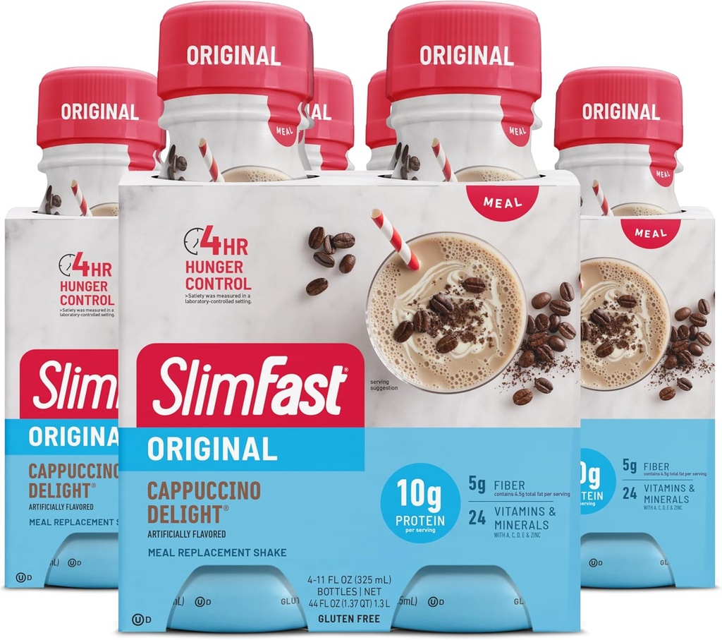SlimFast eine asendamine raputada, originaal Cappuccino rõõmu, 10 g valmis juua valku kaalulangus, 11 Fl. Oz pudel, 4 loend (pakend võib varieeruda)