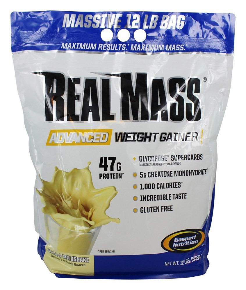 Gaspari Nutrition Real Mass: Advanced Weight Gainer, Protein ja Complex Carb Blend, 50g Valk, 16g EAA, Gluteenivaba, 12 naela (Vanilla Piimakokteil)