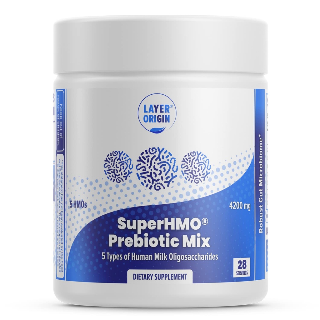 Layer Origin SuperHMO Prebiootikum Segu 5-HMO Prebiootilise Kiuga Soolestiku, Seedimise, Aju Tervise Jaoks - Pulber, 28 Servingut