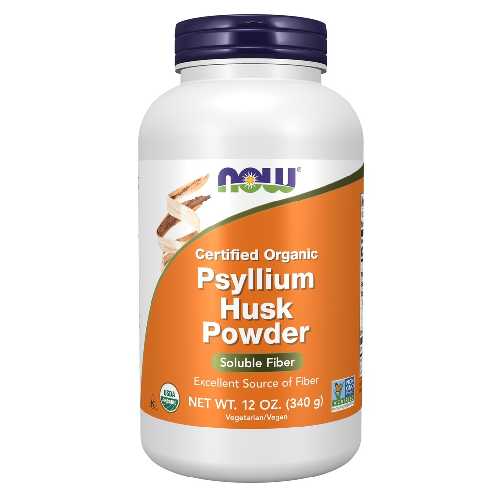 NOW Foods Supplements, Psyllium Husk Pulber, Sertifitseeritud Orgaaniline, Mitte-GMO Projekt Kinnitatud, Lahustuv Fiber, 12-Ounce