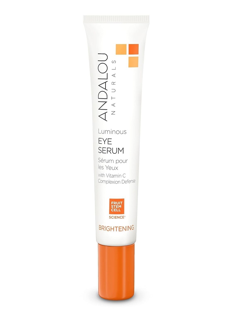 Andalou Naturals Luminous Eye Seerum, valgustav silmakreem tumedate ringide ja paistetuse jaoks, C-vitamiin, kofeiin ja Goji Glükopeptiidid noorendatud, värskendatud, karmim välimus, 0,6 Ounce