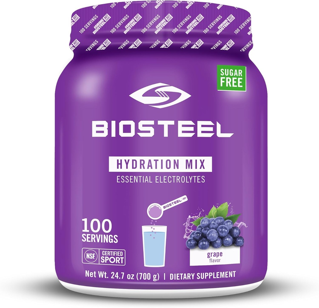 BioSteel Zero Sugar Hydration Mix, Great Maitsestatud Hüdratsioon 5 Essentsiaalse Elektrolüüdiga, Viinamarjamaitse, 100 Servings per Tub