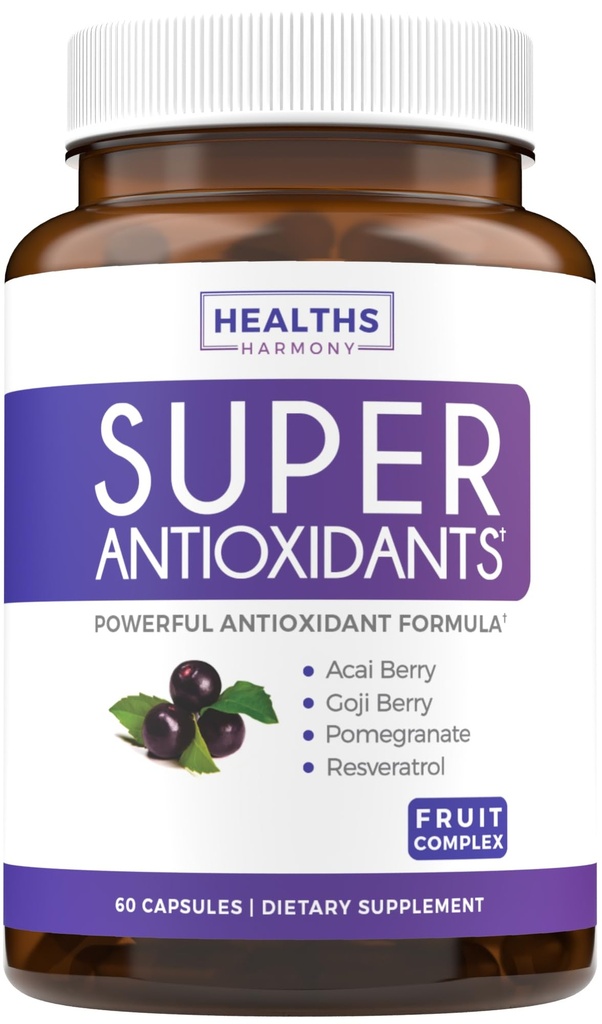 Super Antioksüdandid täiendus naistele ja meestele - kõrge potentsi Taimne ja puuvili segu Acai, Goji, Granaatõuna, Elderberry & Resveratrol nahahoolduse ja immuunsüsteemi tugi - Vegan & Non-GMO - 60 kapslit