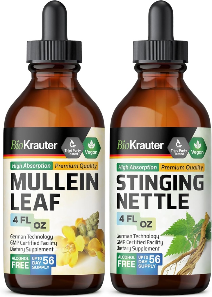 BIO KRAUTER Mullein Tinktuur 4 Fl. Oz. & Stinginging Nettle Tinktuur 4 Fl. Oz.