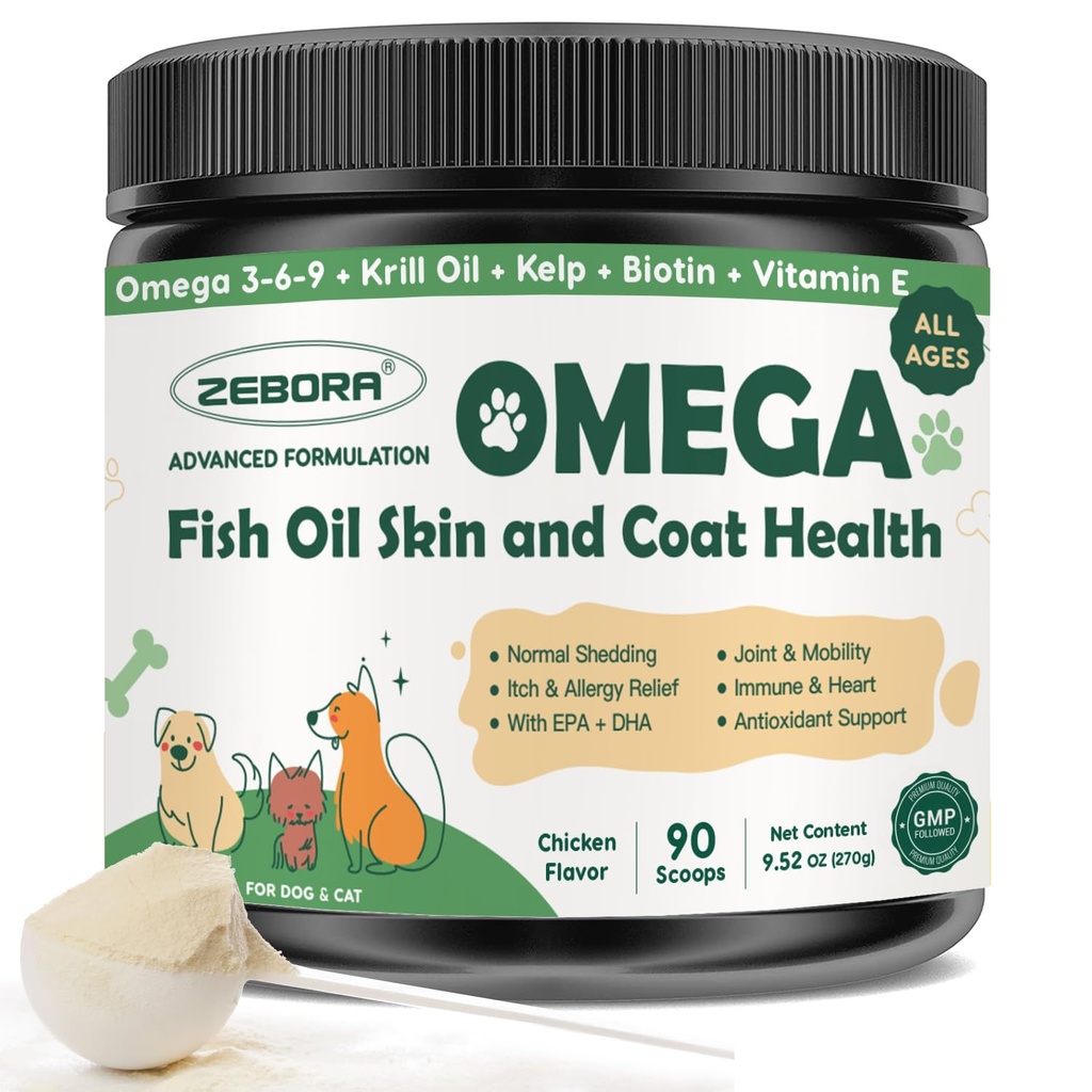 ZEBORA Omega 3 Kalaõli koertele, Wild Caught Dog Fish Oil, EPA & DHA, Krill Oil, Kelp, Naha ja Coat Supplement, Anti Itch & Shedding, Toetus Kuiv nahk, liigeste tervis, koerte allergia Abi