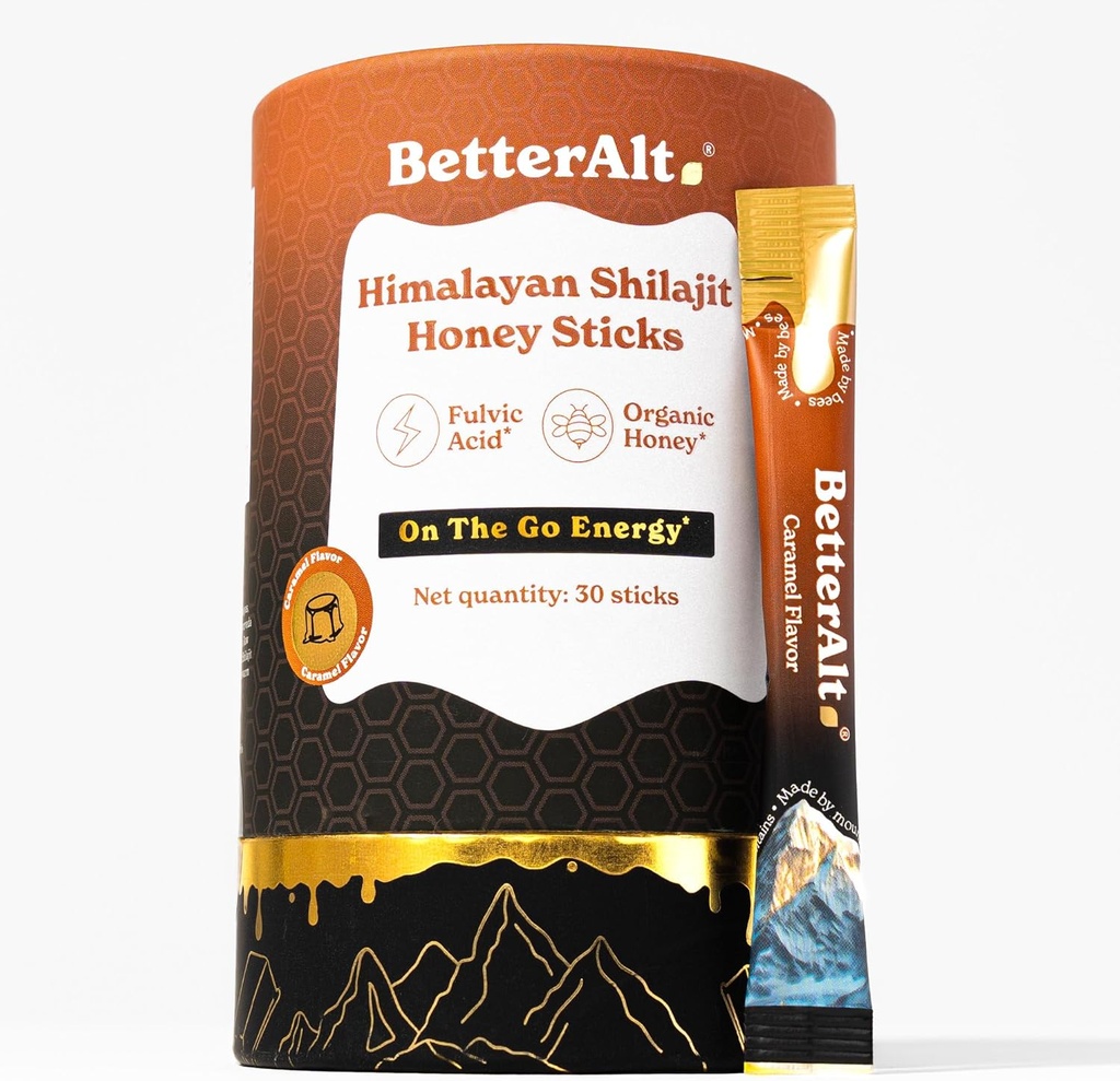 Parem Alt Pure Himalayan Shilajit Caramel Honey Sticks koos orgaanilise mesi | Lihtne tarbida Shilajit| 30 pulgad energia suurendamiseks ja immuunsuse toetamiseks, 85 + jälgi mineraalid, 75% + Fulvic Acid