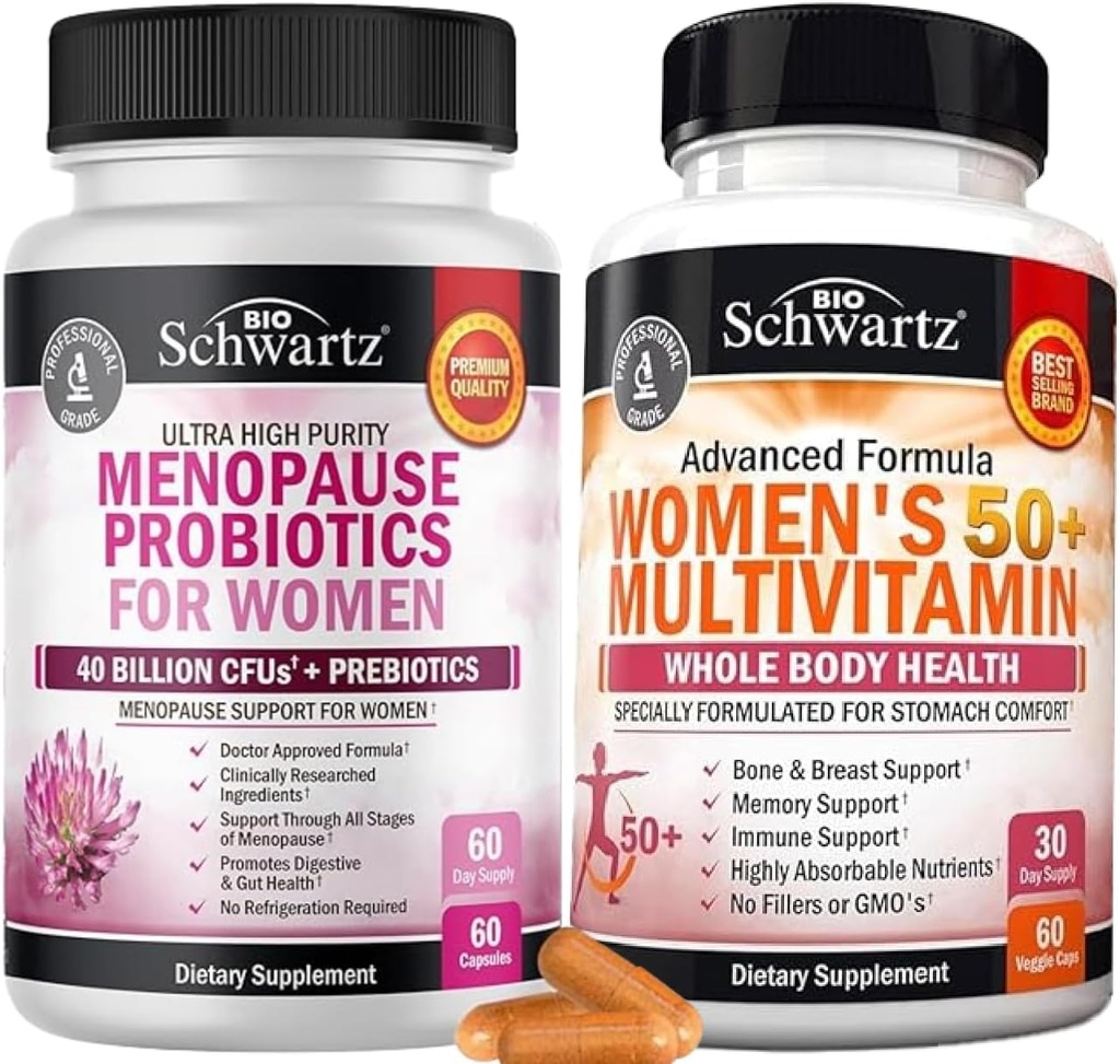 BioSchwartz Probiootilise menopausi täiendus naistele (2 kuu pakkumine) pluss igapäevane multivitamiin naistele 50 ja üle (1 kuu pakkumine)