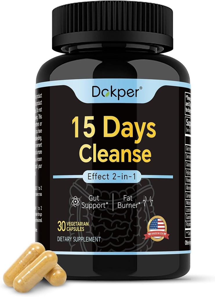 Natural Cleanse Detox, 15 Days 2-in-1 Gut Support, Colon Cleanse meestele ja naistele, Senna Leaf, Cascara Sagrada, Psyllium Seed Husk Powder, Aloe Vera Extract, 30 kapslit