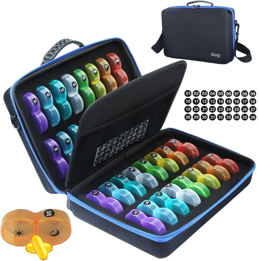 Igakuine Pill Organizer Box 2 korda päevas, Igakuine Pill Box AM PM 32 Daily Taskujuhtum, Traval Pill Box Portable Hard Case, Extra Suur Ravi Karp sisaldab Vitamiini, Maksaõli & Supplement